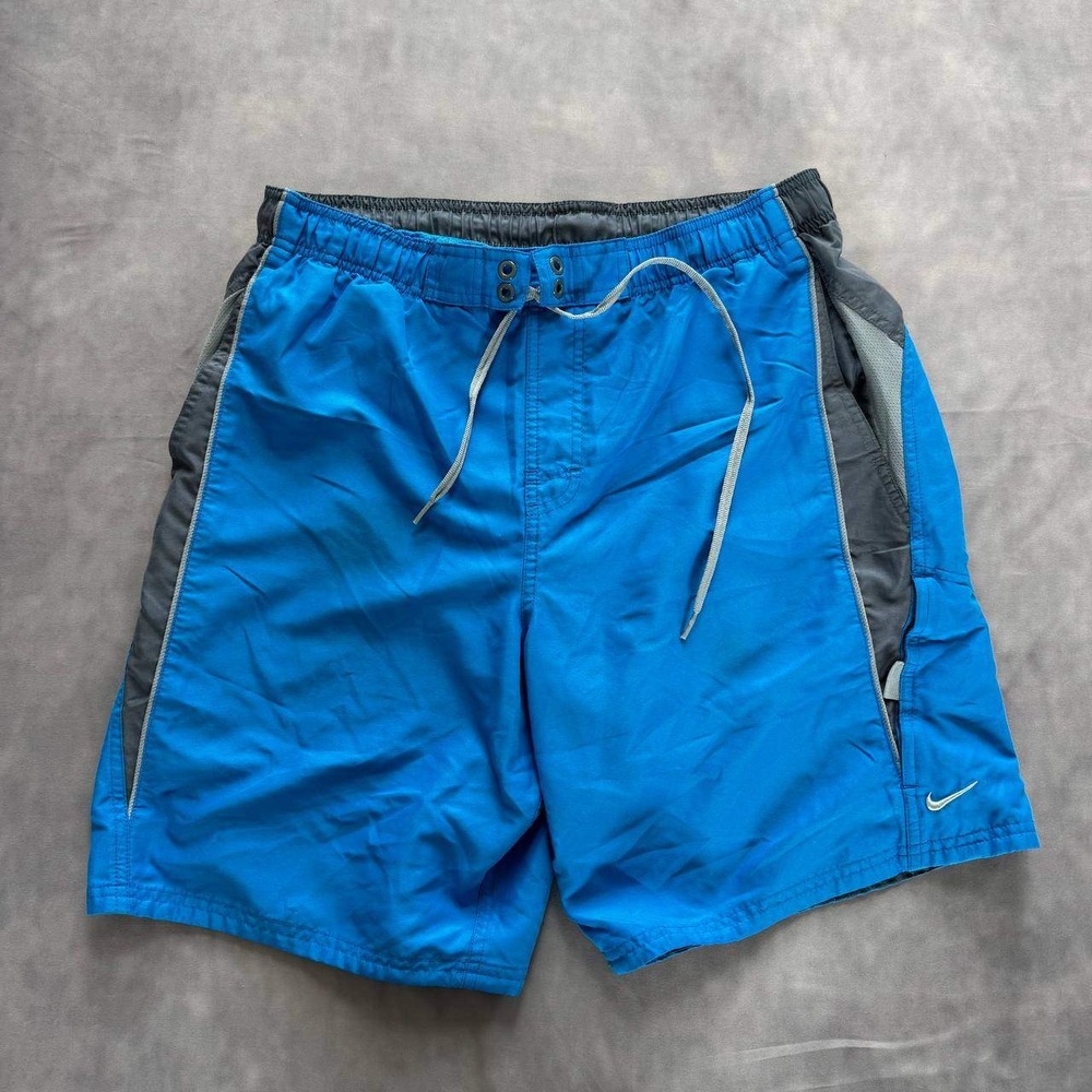 Nike Mens Blue Grey Swim Trunks Board Shorts Mesh Lined Size Medium 9 Inseam‎